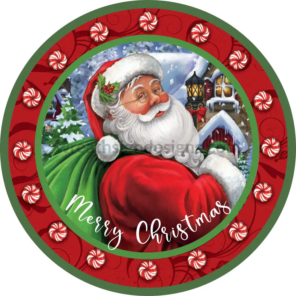 Merry Christmas Santa With His Sack-Circle Metal Sign 8 Circle