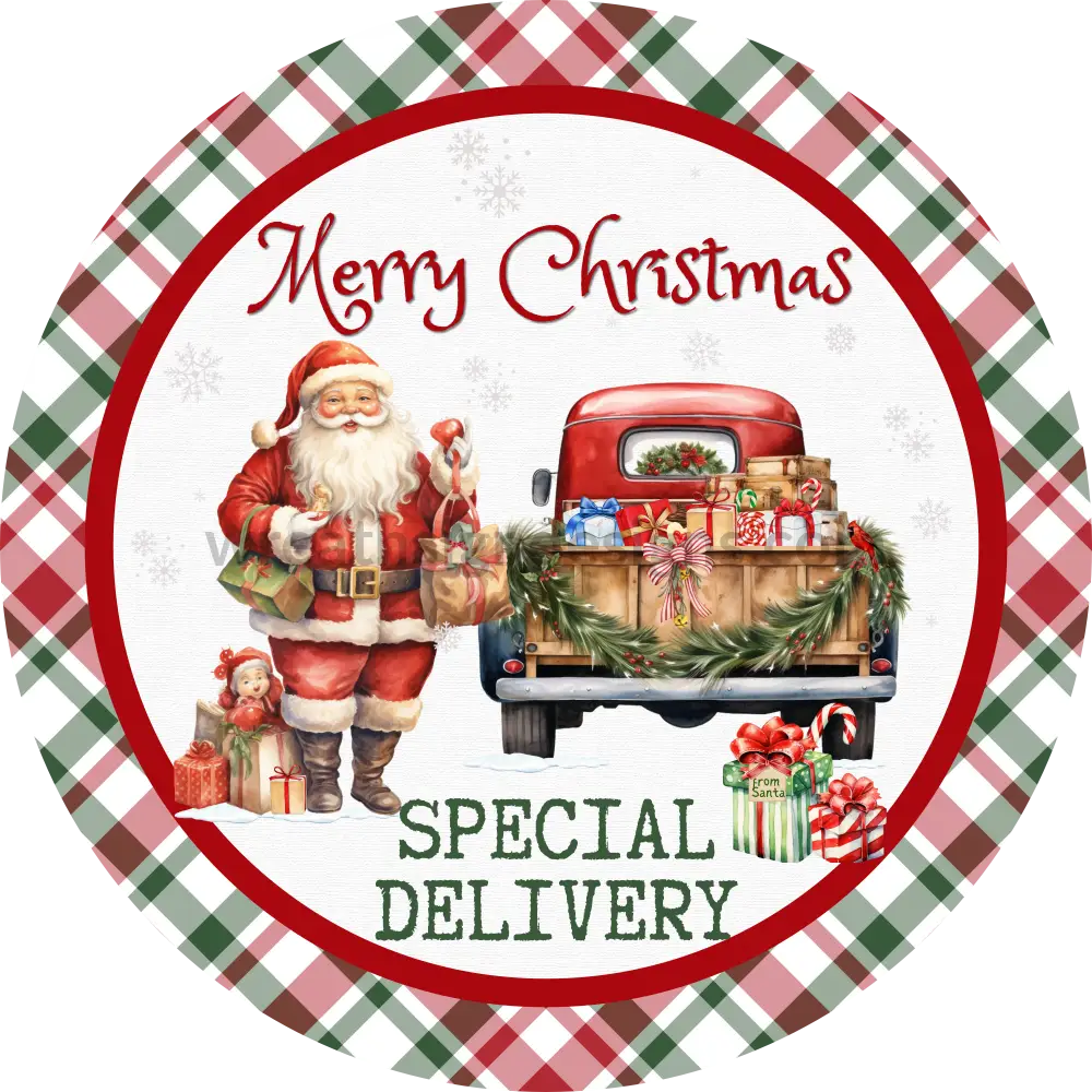 Merry Christmas Special Delivery Santa and Pickup- Metal Signs – Wreath ...