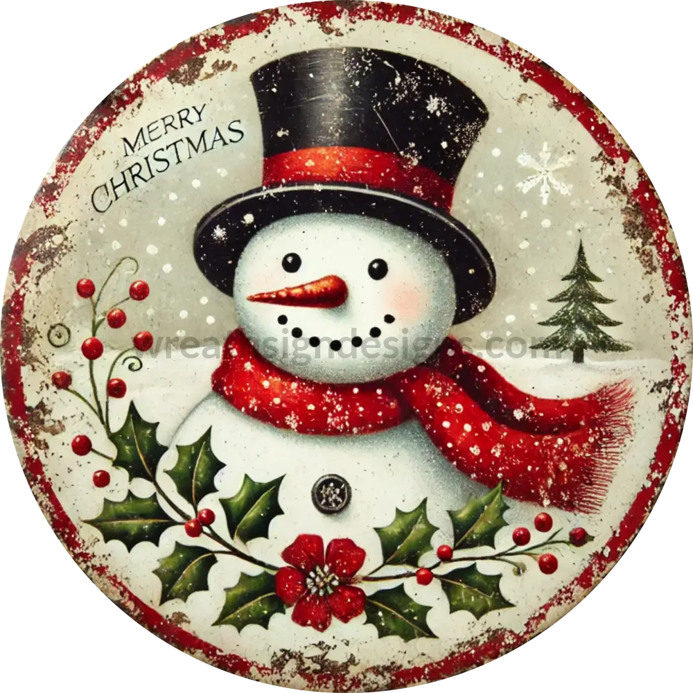 Merry Christmas Vintage Snowman - Metal Signs 10’’