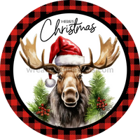 Merry Christmas Winter Moose Buffalo Plaid (Clarines Creation) Wreath Sign 6