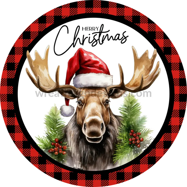 Merry Christmas Winter Moose Buffalo Plaid (Clarines Creation) Wreath Sign 6