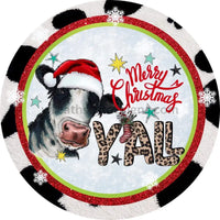 Merry Christmas Yall Cow Roundmetal Sign 8 Circle