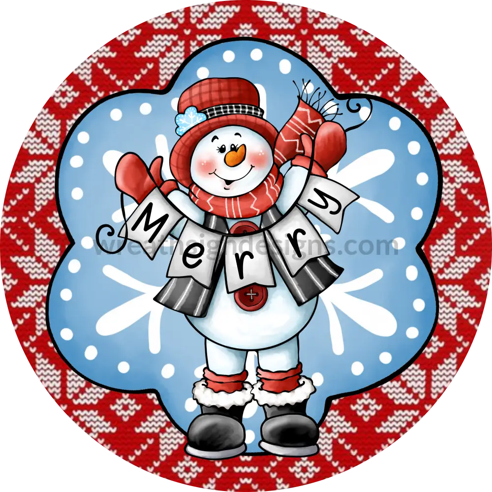 Merry Snowman With Red -Round Christmas Metal Signs 8 Circle