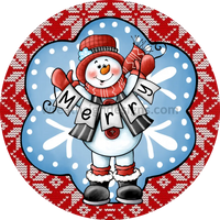 Merry Snowman With Red -Round Christmas Metal Signs 8 Circle