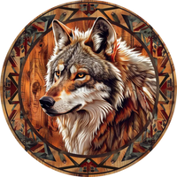 Native Wolf - Round Metal Wreath Sign 6”