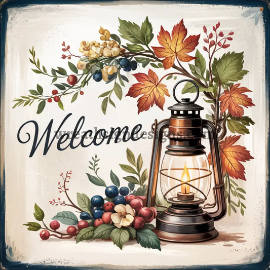 Navy and Rust Vintage Lantern Welcome Fall Wreath Sign MS-1335 8’’