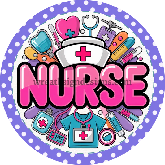 Nurse Purple Polka Dot Metal Wreath Sign MS-1427