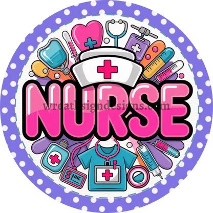 Nurse Purple Polka Dot Metal Wreath Sign MS-1427 6’’