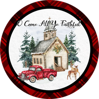 O Come All Ye Faithful Church-Plaid-Circle - Metal Signs 8