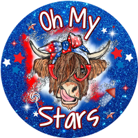 Oh My Stars Patriotic Highland Cow Metal Wreath Sign 6’