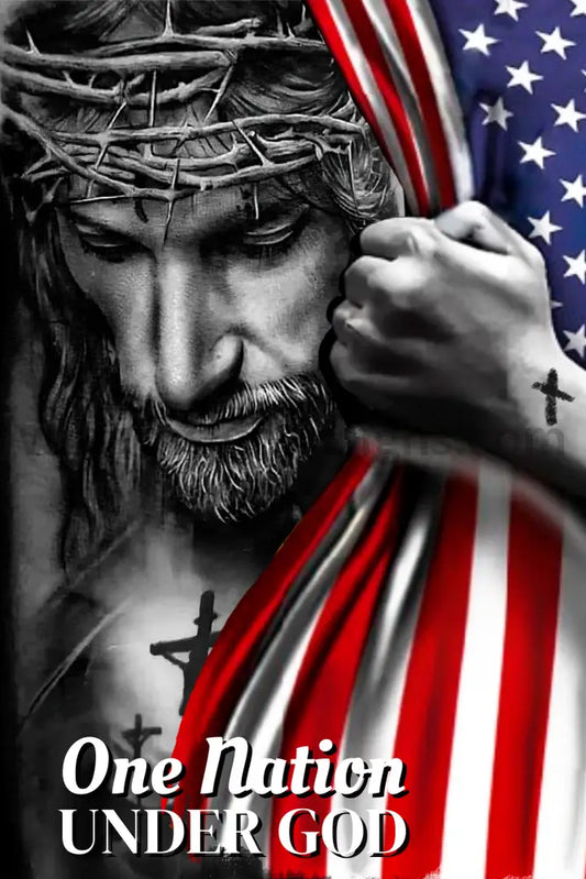 One Nation Under God Jesus With Flag 8X12 Metal Sign