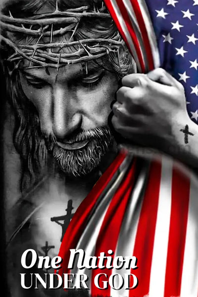 One Nation Under God Jesus With Flag 8X12 Metal Sign
