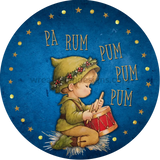 Pa Rum Pum Pum- Little Drummer Boy Blue And Gold Metal Sign 8 Circle
