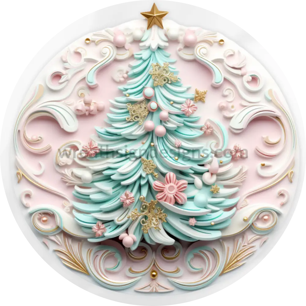 3D Pastel Christmas Tree Round Wreath Sign 6