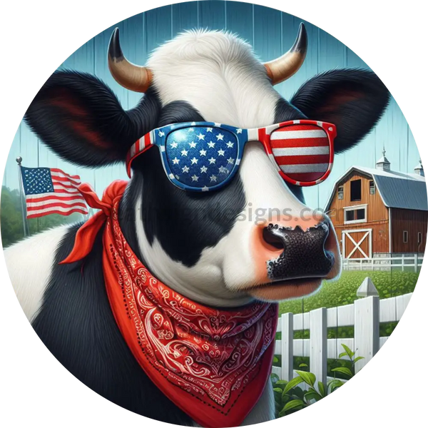 Patriotic 4Th Of July Cow Wreath Metal Sign 6’