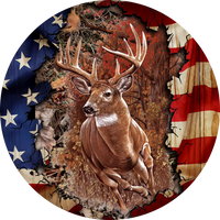 Patriotic American Flag Whitetail Deer Metal Wreath Sign 6