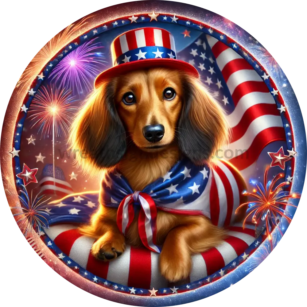 Patriotic Dachshund- Metal Wreath Sign 10’’