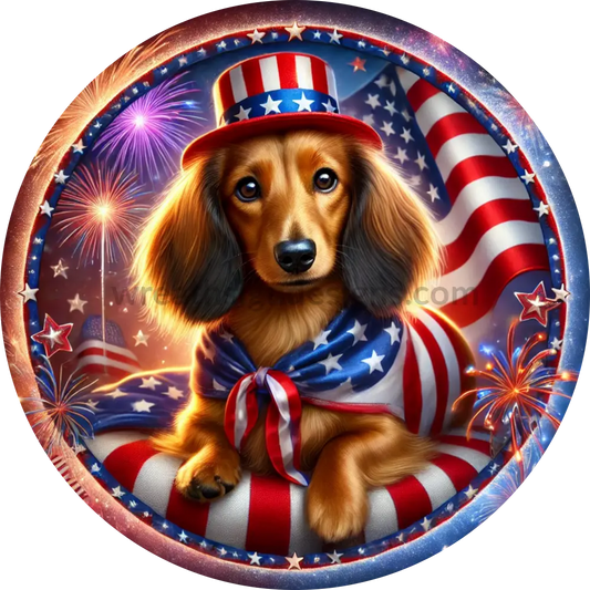 Patriotic Dachshund- Metal Wreath Sign