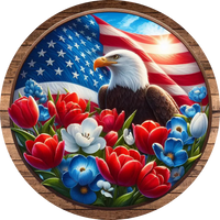 Patriotic Eagle And Flowers-Metal Wreath Signs 8’