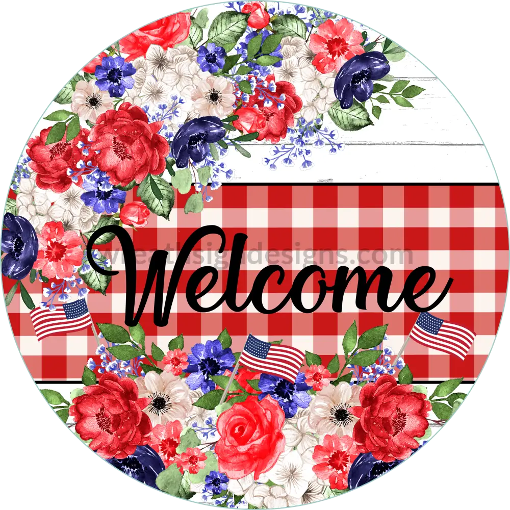 Patriotic Floral Welcome Metal Sign 6