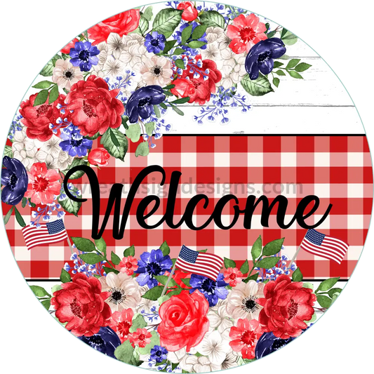 Patriotic Floral Welcome Metal Sign 6