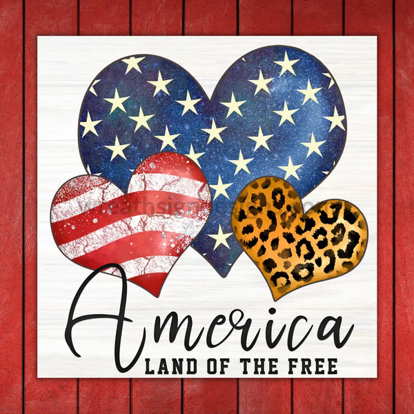 Patriotic Hearts-Stars Stipes And Leopard- Square Metal Sign 8