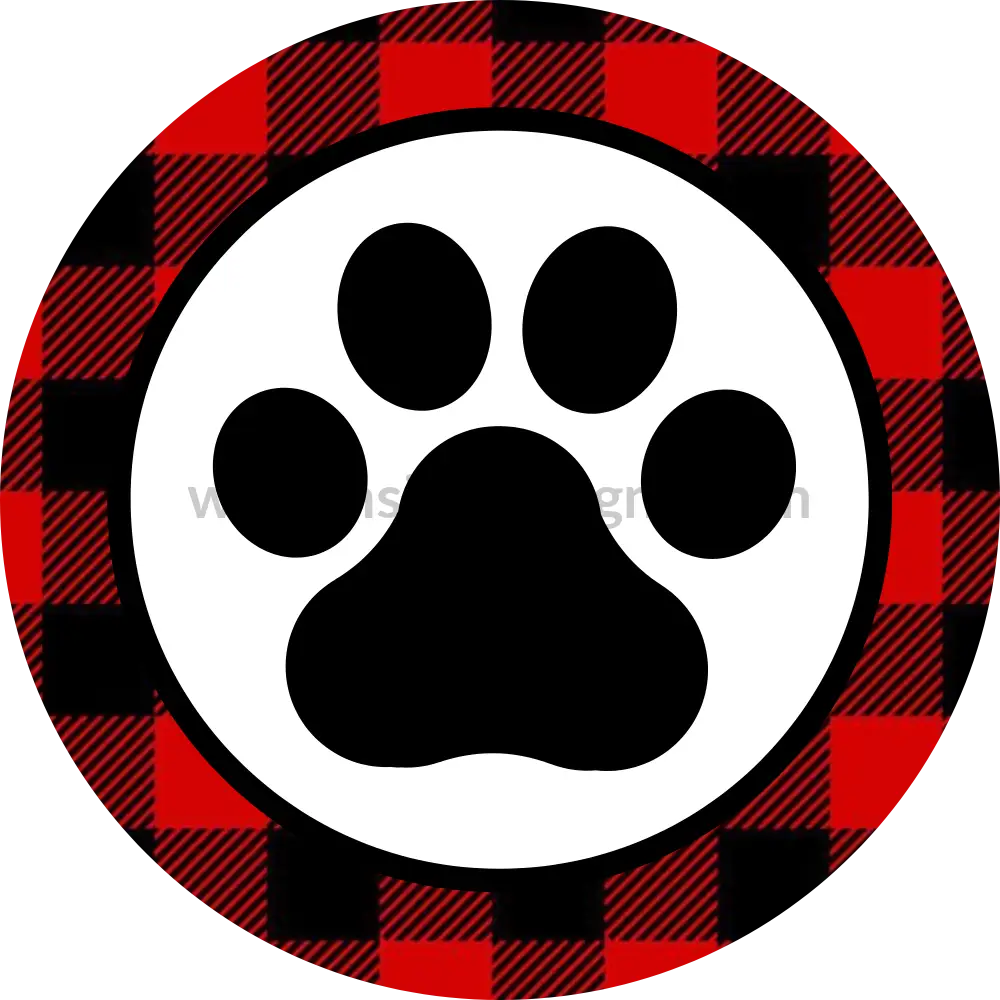 Paw Print Red Buffalo Plaid Border- Metal Wreath Sign 8