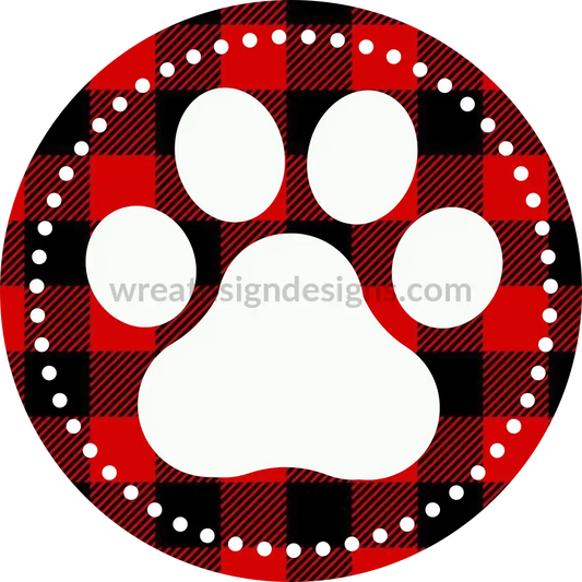 Paw Print Red Buffalo Plaid- Metal Wreath Sign 8