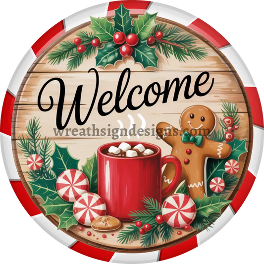 Peppermint Gingerbread Christmas Winter Metal Wreath Sign MS-1421 6’’