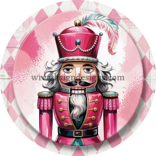 Pink and Mint Nutcracker Christmas Metal Wreath Sign MS-1579