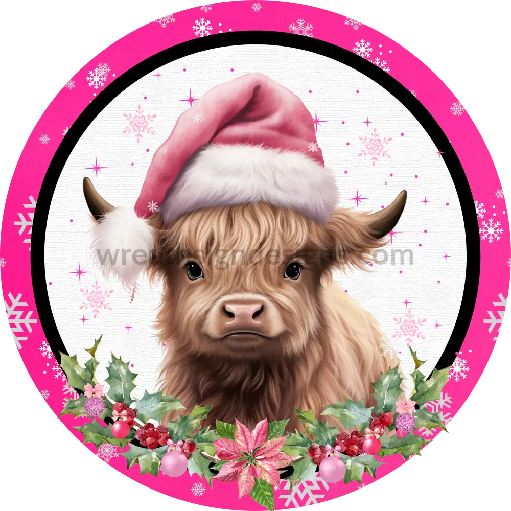 Pink Christmas Highland Cow Sign- Wreath Sign 8