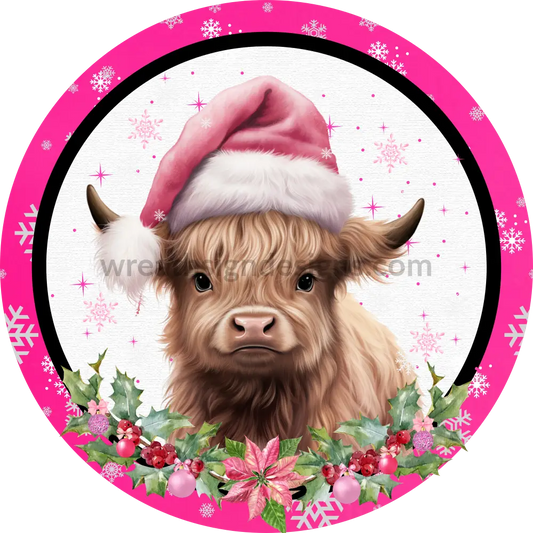 Pink Christmas Highland Cow Sign- Wreath Sign 8