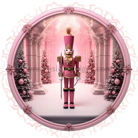 Pink Christmas Nutcracker Round Wreath Sign 6