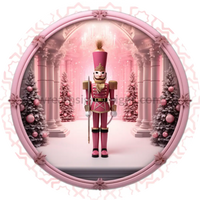 Pink Christmas Nutcracker Round Wreath Sign 6