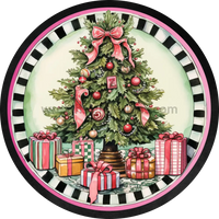 Pink Christmas Tree With Black And White Round Wreath Sign 6