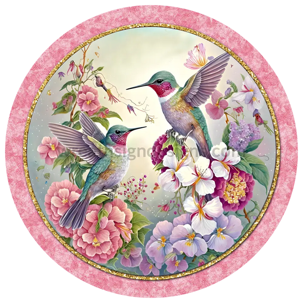 Pink Hummingbird- Round Metal Sign 8 Circle Decor