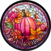 Pink Pumpkin Faux Stained Glass- Metal Wreath Sign 8