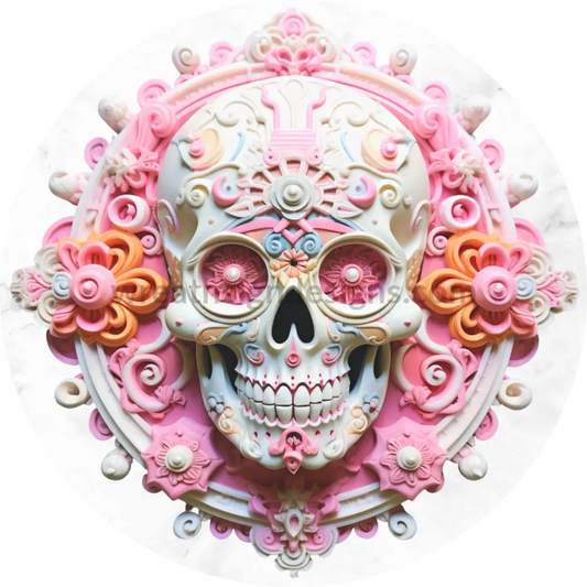 3D Pink Sugar Skull- Metal Sign 8