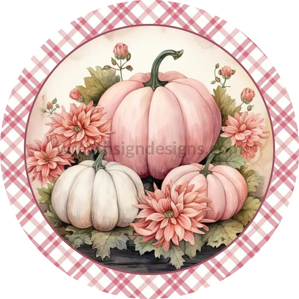 Pink Vintage Pumpkins Round Metal Wreath Sign 10’