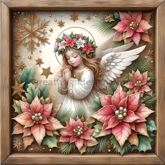 Pink Winter Angel Round Metal Wreath Sign Decor