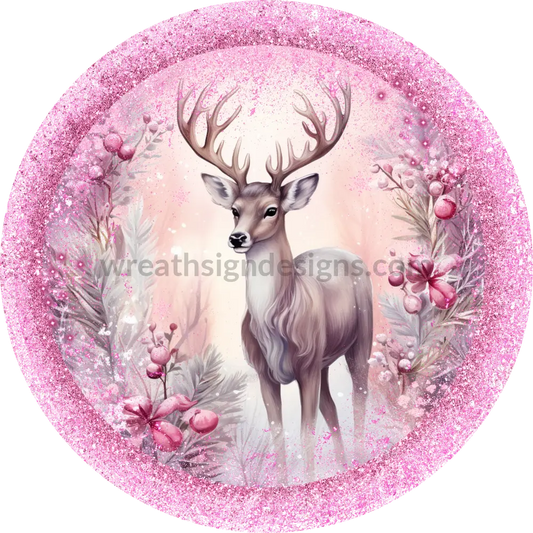 Pink Winter Reindeer- Wreath Sign 6