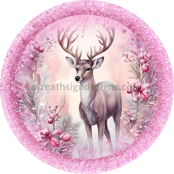 Pink Winter Reindeer- Wreath Sign 6