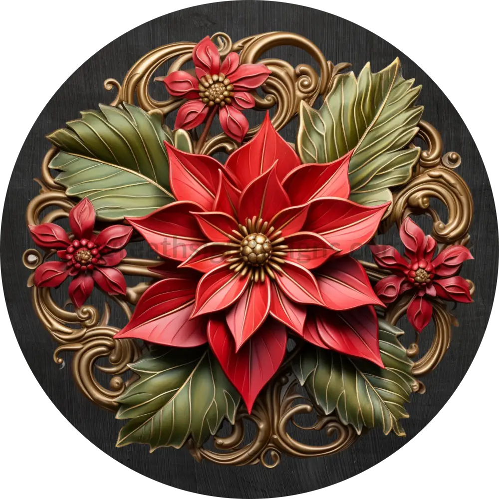 3D Poinsettia Winter Christmas-Round Metal Signs 8 Circle