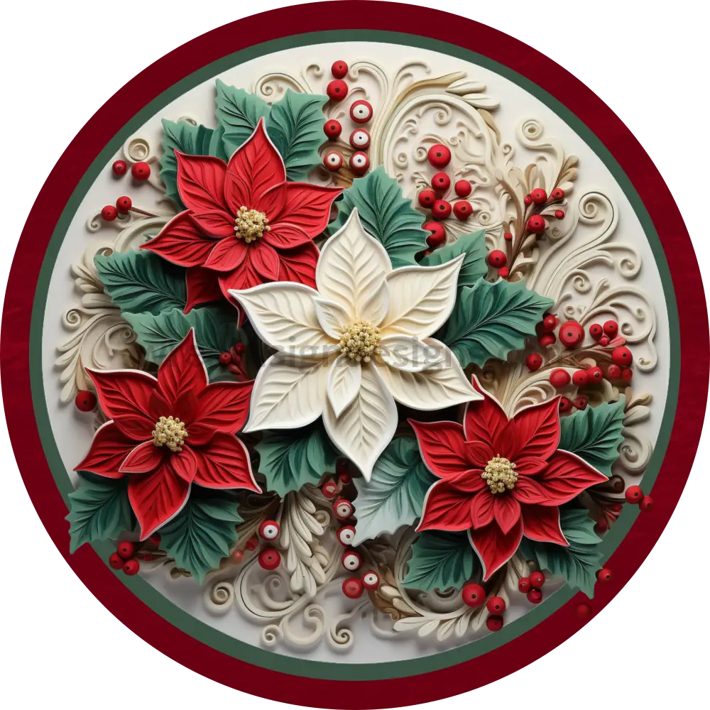 3D Poinsettias Winter Christmas-Round Metal Signs 8 Circle