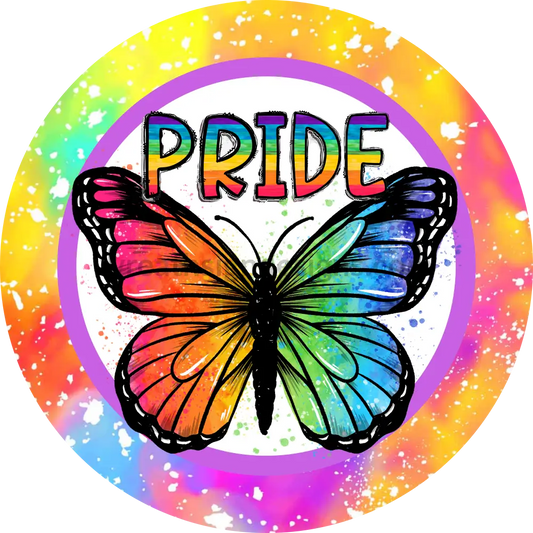 Pride Rainbow Butterfly Metal Sign 8 Circle