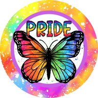 Pride Rainbow Butterfly Metal Sign 8 Circle
