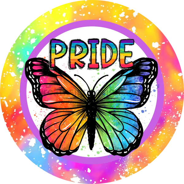 Pride Rainbow Butterfly Metal Sign 8 Circle