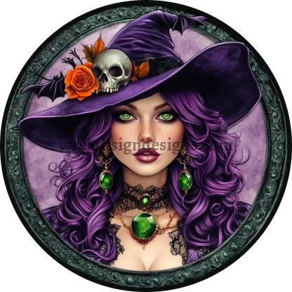 Purple and emerald Witch Halloween Metal Wreath Sign MS-1362 8’’