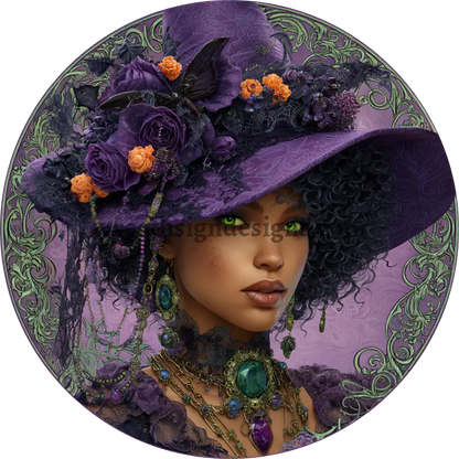Purple and emerald Witch Halloween Metal Wreath Sign MS-1367 10’’