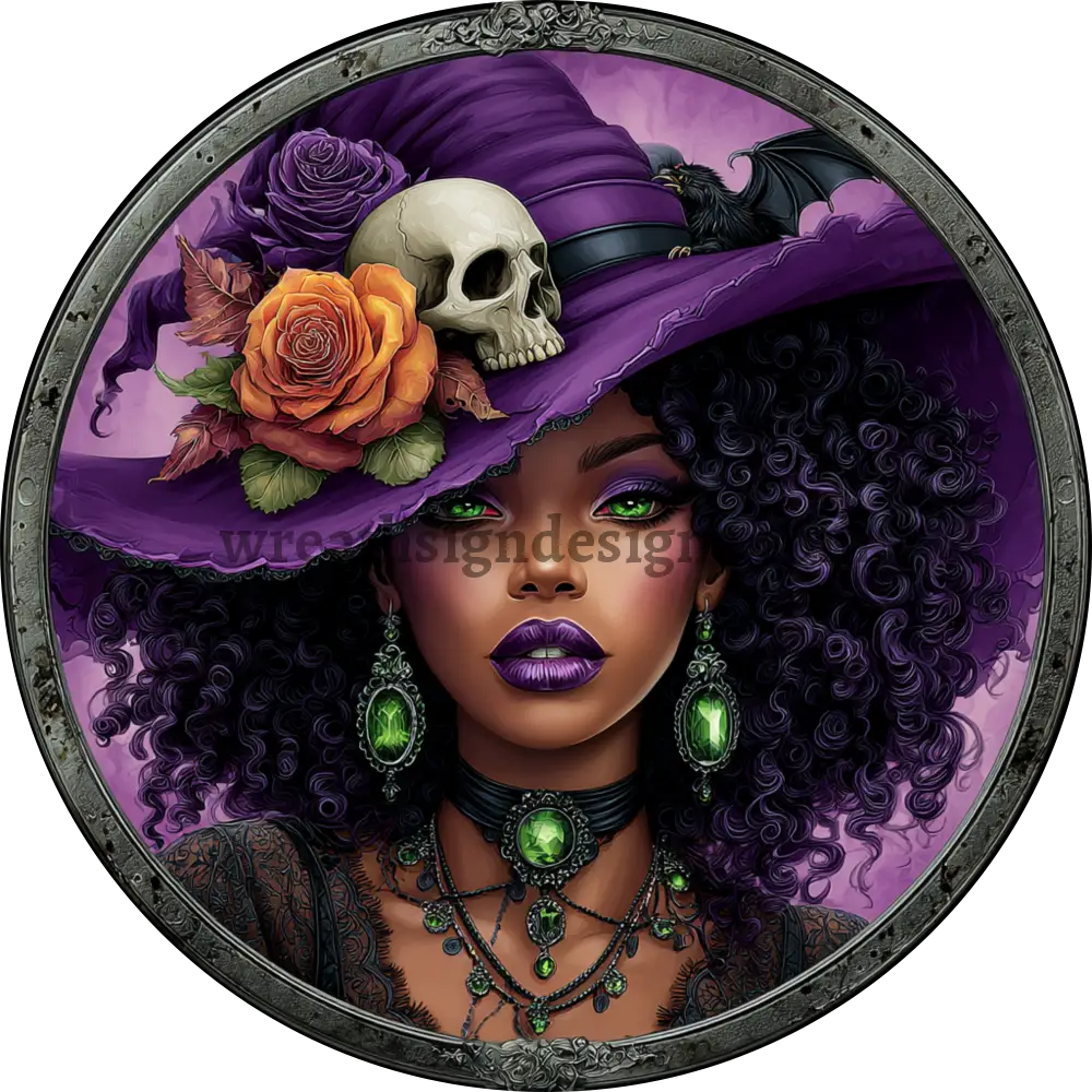 Purple and emerald Witch Halloween Metal Wreath Sign MS-1368